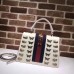 Gucci Sylvie Metal Animal Insects Studs Leather Top Handle Medium Bag 431665 White 2017