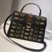 Gucci Sylvie Metal Animal Insects Studs Leather Top Handle Medium Bag 431665 Black 2017