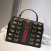 Gucci Sylvie Metal Animal Insects Studs Leather Top Handle Medium Bag 431665 Black 2017