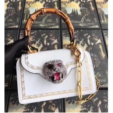 Gucci Frame Print Leather Top Handle Bag 495881 White 2018