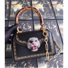 Gucci Frame Print Leather Top Handle Bag 495881 Black 2018