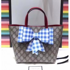 Gucci Children's Check Bow GG Tote Bag 501804 Blue 2018