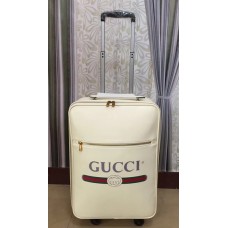 Gucci Grained Leather Logo Print Travel Luggage White 2018