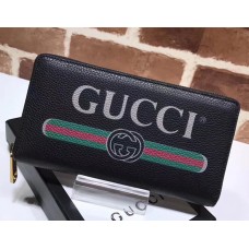 Gucci Print Vintage Logo Grained Leather Zip Around Wallet 496317 Black 2017
