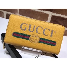 Gucci Print Vintage Logo Grained Leather Zip Around Wallet 496317 Yellow 2017