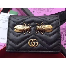 Gucci GG Marmont Metal Cicadas  Studs Card Case 466492 Black 2017