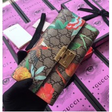 Gucci Padlock GG Blooms and Bird Continental Chain Wallet 453506 Pink