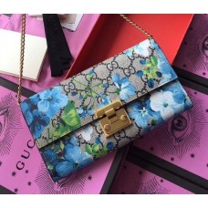 Gucci Padlock GG Blooms Continental Wallet 453506 Blue