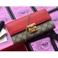 Gucci Padlock GG Canvas and Calfskin Continental Chain Wallet 453506 Red