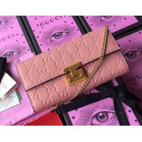 Gucci Padlock GG Signature Leather Continental Chain Wallet 453506 Pink