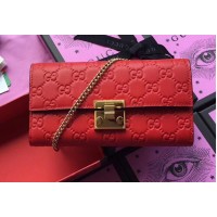 Gucci Padlock GG Signature Leather Continental Chain Wallet 453506 Red