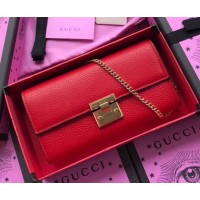 Gucci Padlock Calfskin Continental Chain Wallet 453506 Red