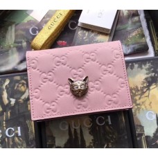 Gucci Signature Card Case with Cat 548057 Pink