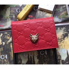 Gucci Signature Card Case with Cat 548057 Red