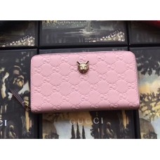 Gucci Signature Zip Around Wallet with Cat 548058 Pink 2018