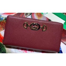 Gucci Zumi Grainy Leather Zip Around Wallet 570661 Burgundy 2019