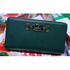 Gucci Zumi Grainy Leather Zip Around Wallet 570661 Green 2019