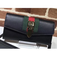 Gucci Web Sylvie Leather Continental Wallet 476084 Black 2017