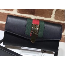 Gucci Web Sylvie Leather Continental Wallet 476084 Black 2017