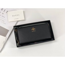 Gucci Animalier Leather Zip Around Wallet 523667 Black