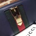 Gucci Web Sylvie Leather Zip Around Wallet 476083 Navy Blue 2017