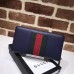 Gucci Web Sylvie Leather Zip Around Wallet 476083 Navy Blue 2017