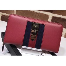 Gucci Web Sylvie Leather Zip Around Wallet 476083 Red 2017