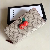 Gucci GG Supreme Zip Around Wallet with Cherries 476049
