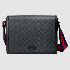 Gucci Black GG Supreme Flap Messenger Bag