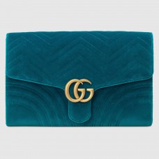 Gucci Petrol Blue GG Marmont Velvet Clutch Bag