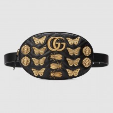 Gucci Black GG Marmont Animal Studs Belt Bag