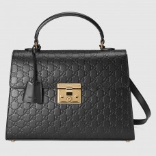 Gucci Black Medium Padlock Signature Top Handle Bag