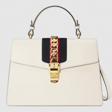 Gucci White Sylvie Medium Top Handle Bag