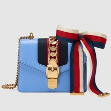 Gucci Blue Leather Sylvie Mini Chain Bag