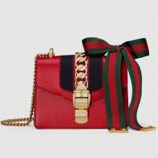 Gucci Red Leather Sylvie Mini Chain Bag