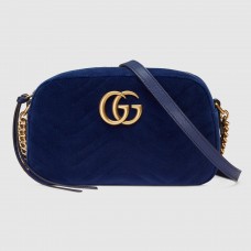 Gucci Blue GG Marmont Velvet Small Shoulder Bag