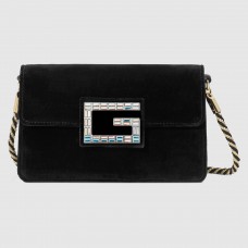 Gucci Black Velvet Square G Shoulder Bag