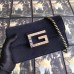 Gucci Black Velvet Square G Shoulder Bag