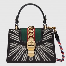 Gucci Black Satin Sylvie Crystal Mini Bag