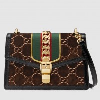 Gucci Brown Sylvie GG Velvet Small Shoulder Bag