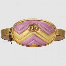 Gucci GG Marmont Belt Bag In Gold Metallic Matelasse Leather