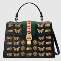Gucci Sylvie leather top handle bag black