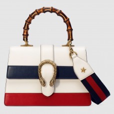 Gucci White Stripe Dionysus Small Bamboo Top Handle Bag