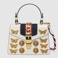Gucci White Sylvie Animal Studs Leather Mini Bag