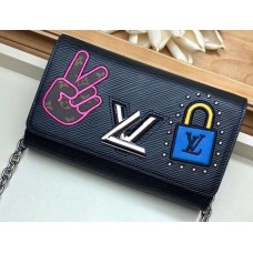 Louis Vuitton LV Stories Epi Leather Twist Chain Wallet M63320 Black 2019