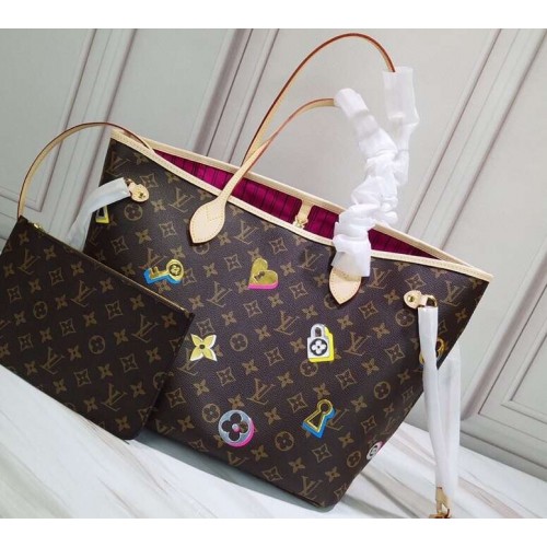 Louis Vuitton Love Lock Neverfull MM Monogram Canvas Bag