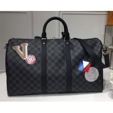 Louis Vuitton Damier Graphite Canvas With Iconic Label Kepall 45 Bandoulière N41057 2017