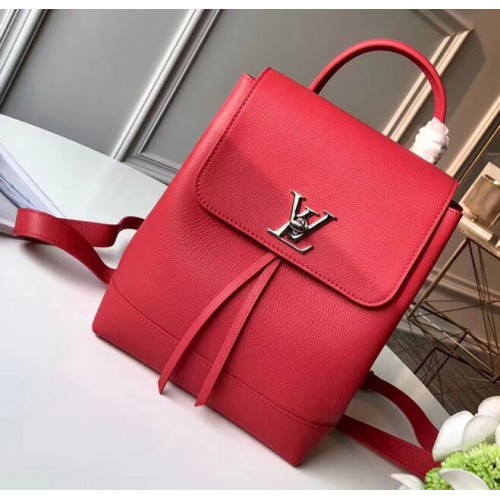 Louis Vuitton Lockme M41814 Leather Backpack Red Silver