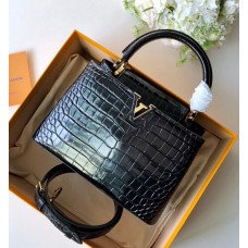 Louis Vuitton Capucines BB Top Handle in Crocodilien Leather N92173 Black 2018