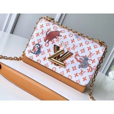 Louis Vuitton Catogram Monogram Canvas Twist MM Bag M44408 White/Apricot 2018